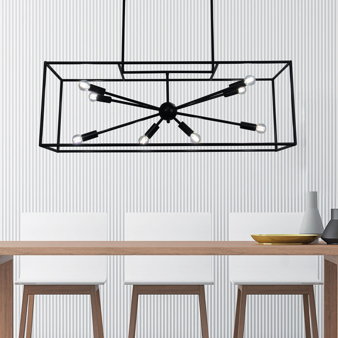 Georgetown 100 Black 8 Light E14 Designer Box Pendant With Exposed Globes