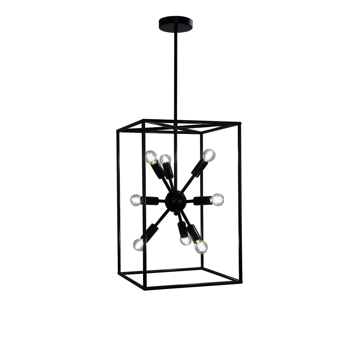 Georgetown 35 Black 8 Light E14 Designer Box Pendant With Exposed Globes