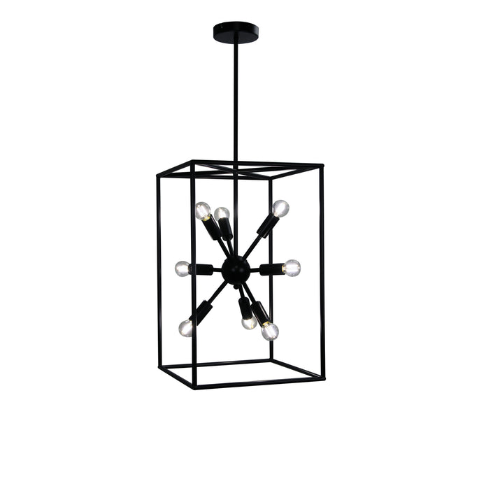 Georgetown 35 Black 8 Light E14 Designer Box Pendant With Exposed Globes