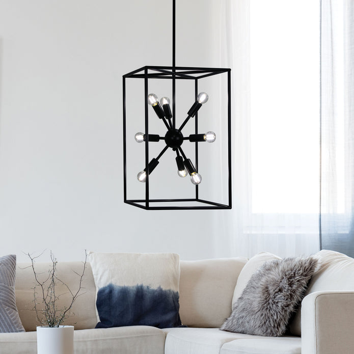 Georgetown 35 Black 8 Light E14 Designer Box Pendant With Exposed Globes