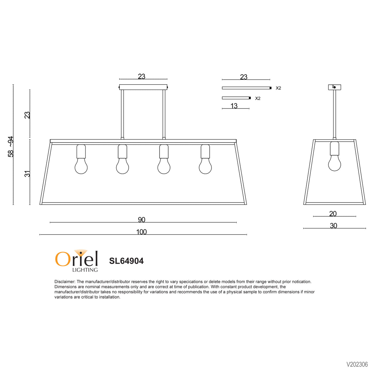 Eaton 100 Black 4 Light E27 Urban Retro Pendant