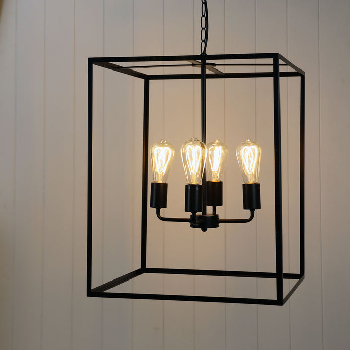 Hampton Black 4 Light E27 Classic Metal Pendant