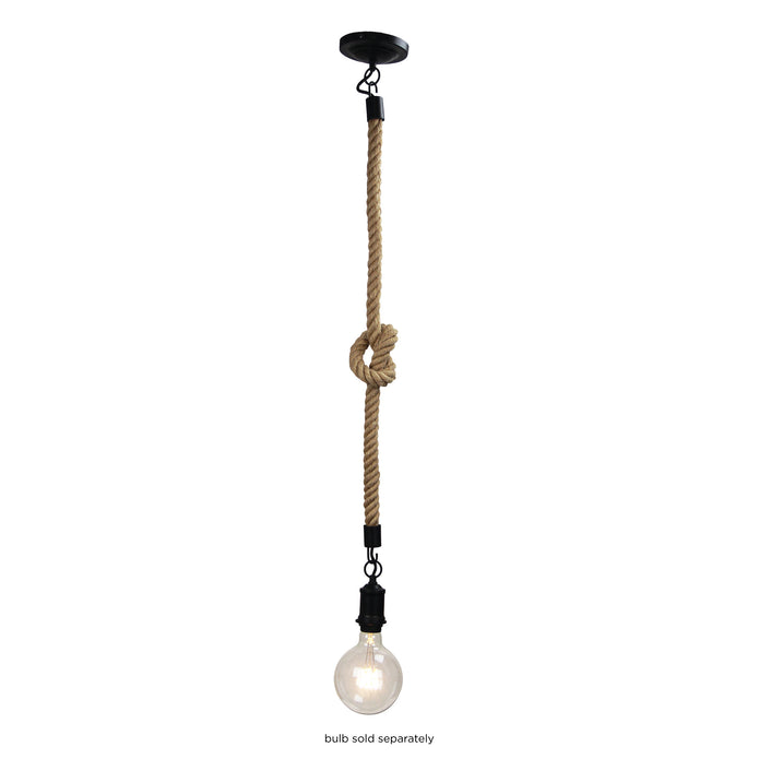 Rope 1.2m Matt Black And Coir 1 Light E27 Pendant