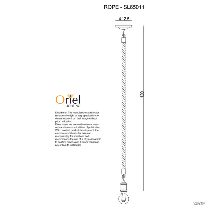 Rope 1.2m Matt Black And Coir 1 Light E27 Pendant