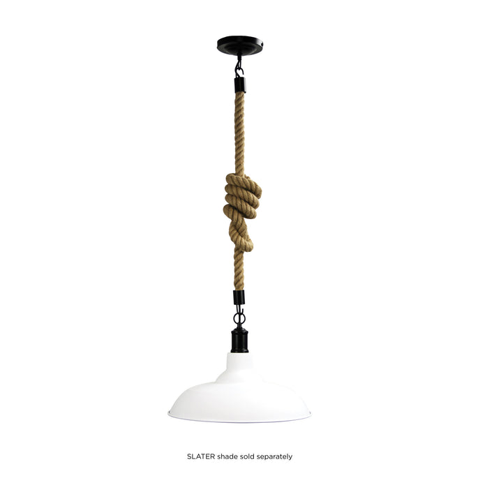Rope 2m Matt Black And Coir 1 Light E27 Pendant