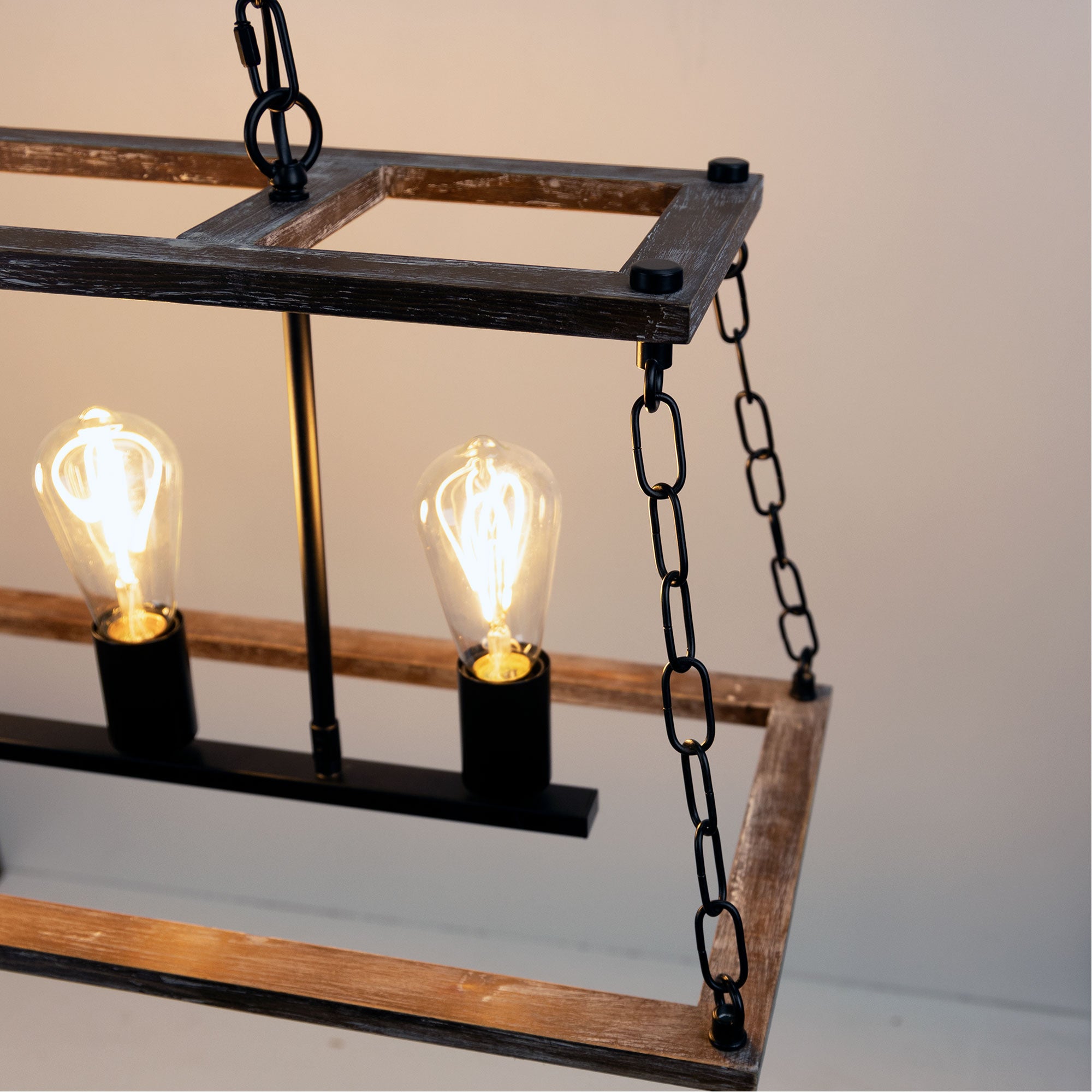 Island Timber & Black 5 Light E27 Pendant