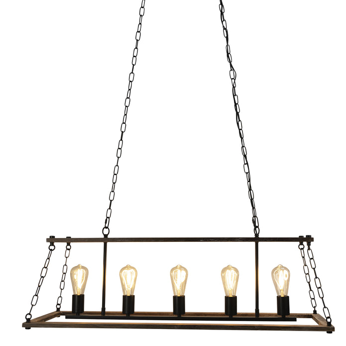 Island Timber & Black 5 Light E27 Pendant