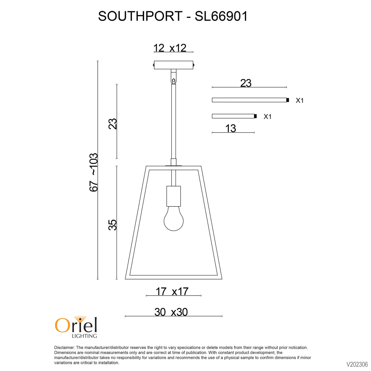 Southport 30 Brushed Chrome 1 Light E27 Urban Retro Pendant