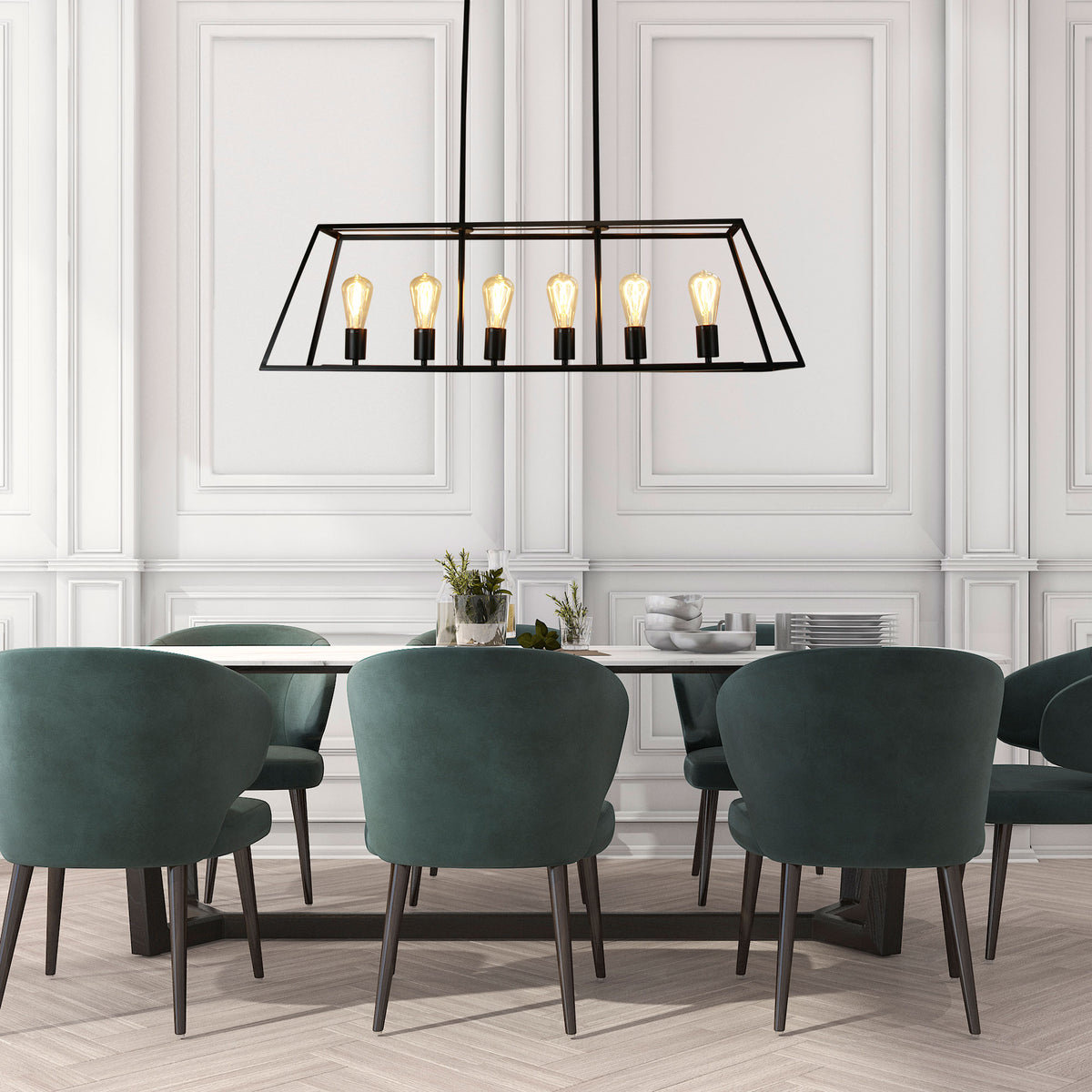 Southport 100 Black 6 Light E27 Urban Retro Pendant