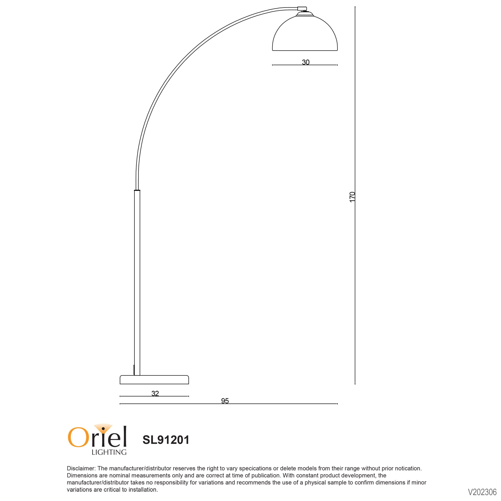 Dome Antique Brass E27 Retro Arc Floor Lamp