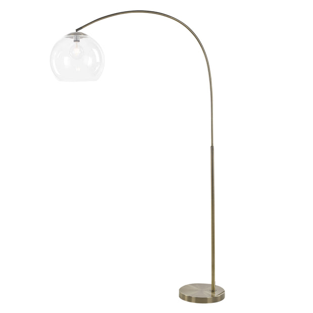 Over Arc Lamp Over Antique Brass With Acrylic Shade