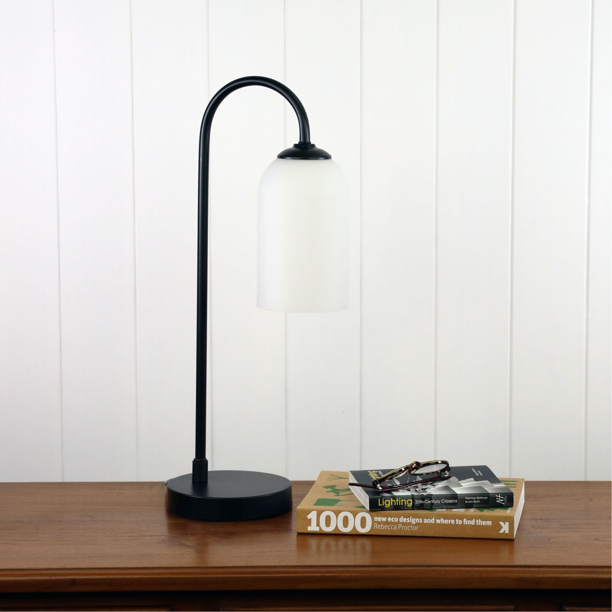 Arlington Black with Opal Glass E27 Table Lamp