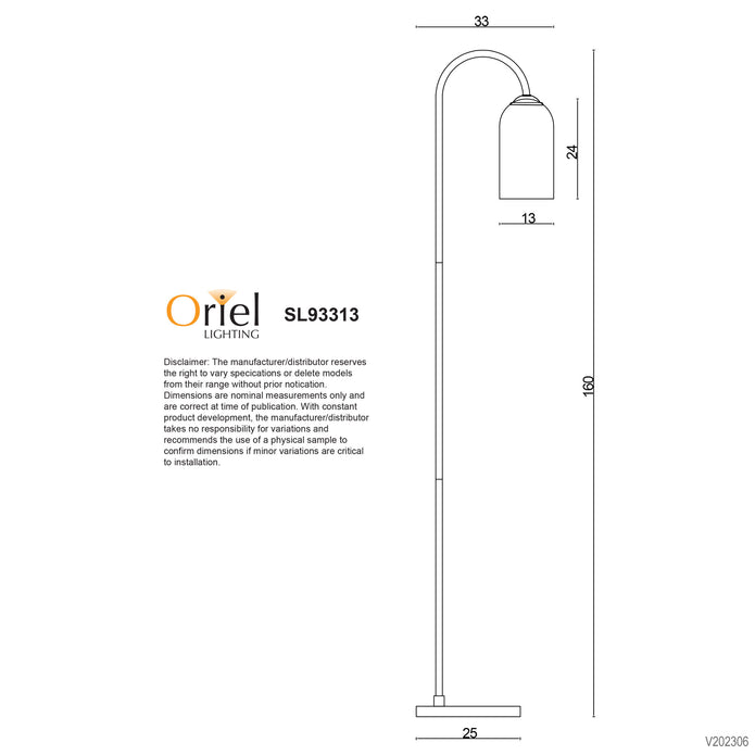 Arlington Black with Opal Glass E27 Floor Lamp