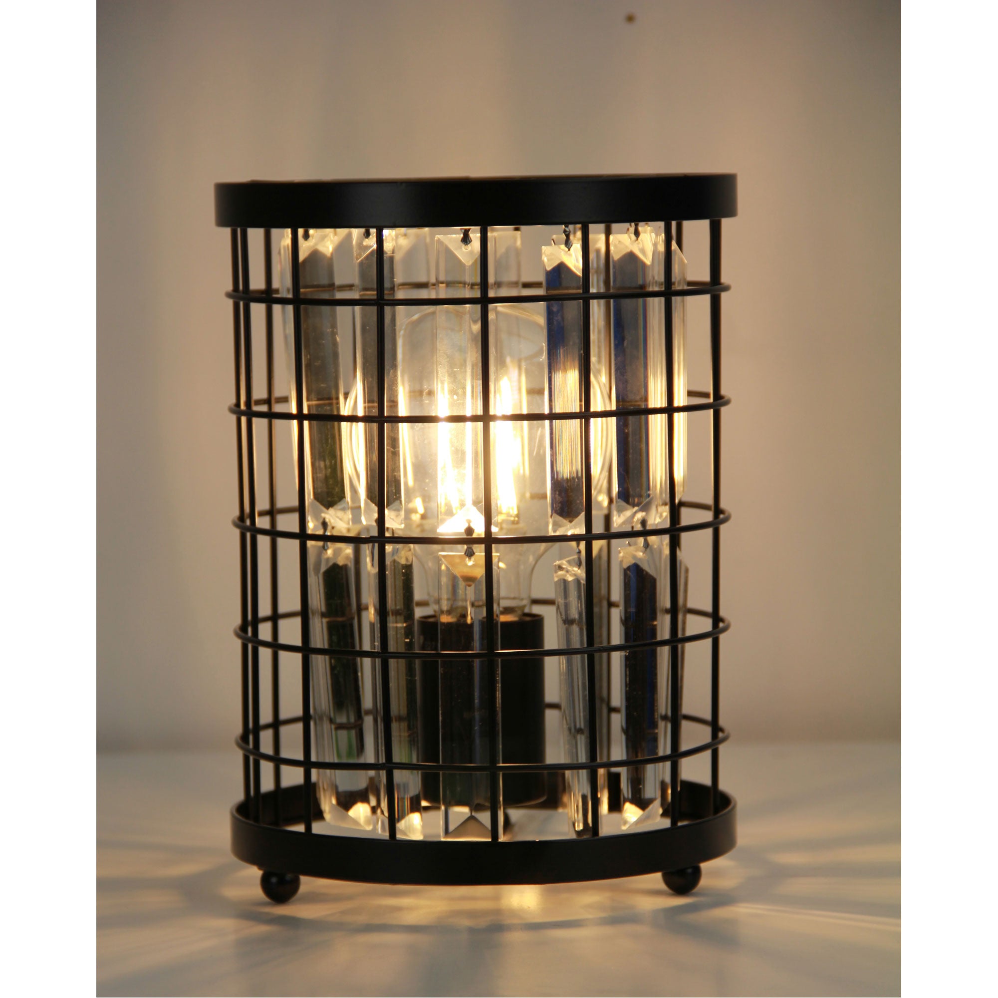 Delaware Black &  Crystal E27 Caged Table Lamp