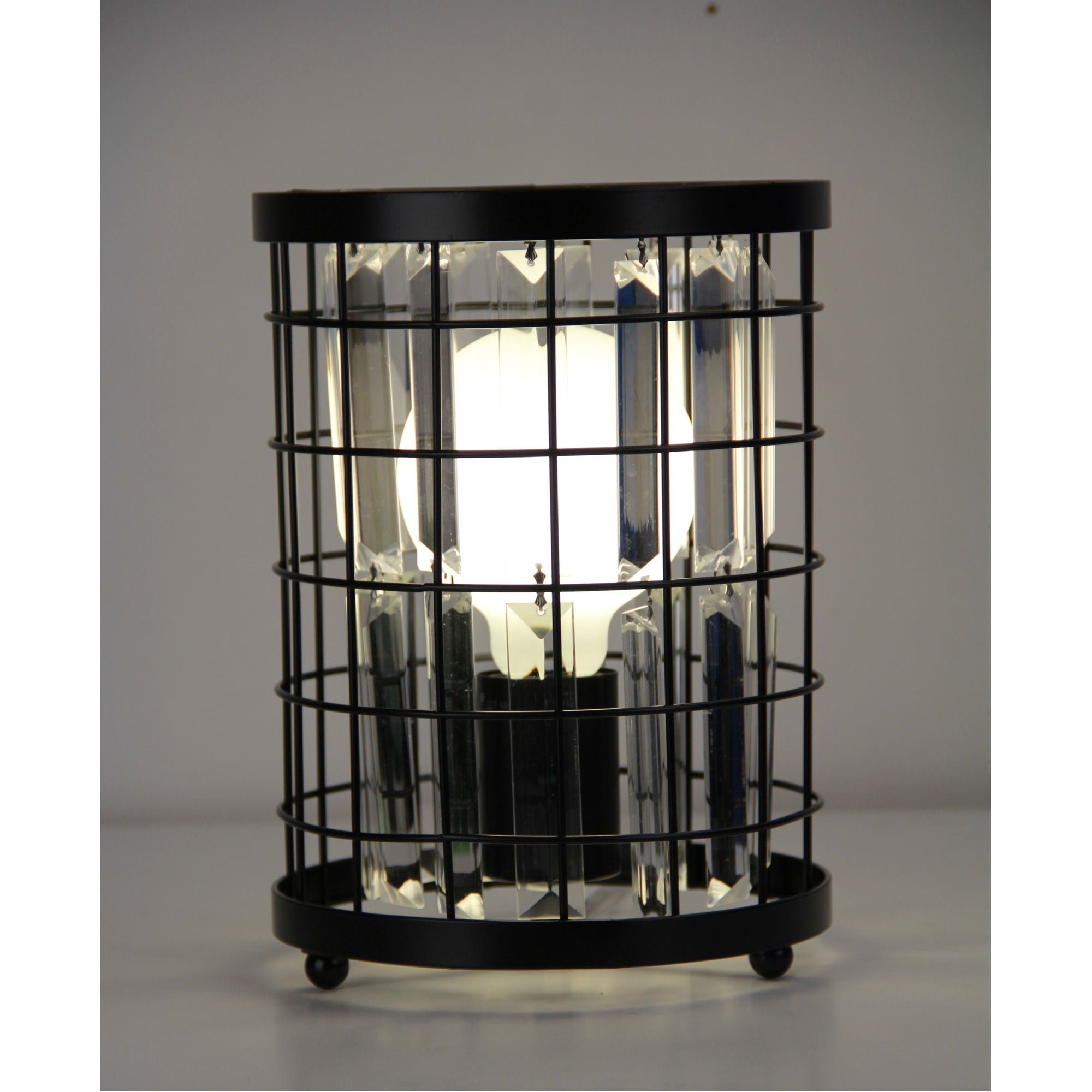 Delaware Black &  Crystal E27 Caged Table Lamp