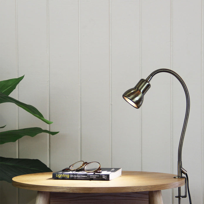 Scope Gooseneck Clamp Lamp Antique Brass