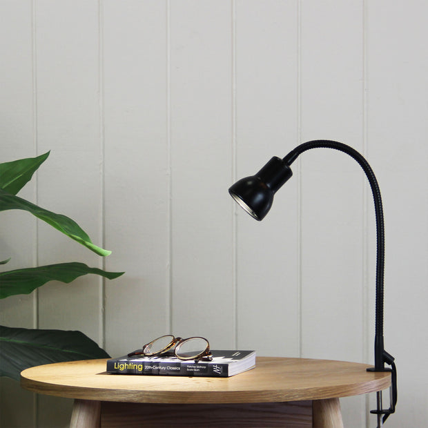 Scope Black GU10 Adjustable Gooseneck Clamp Lamp
