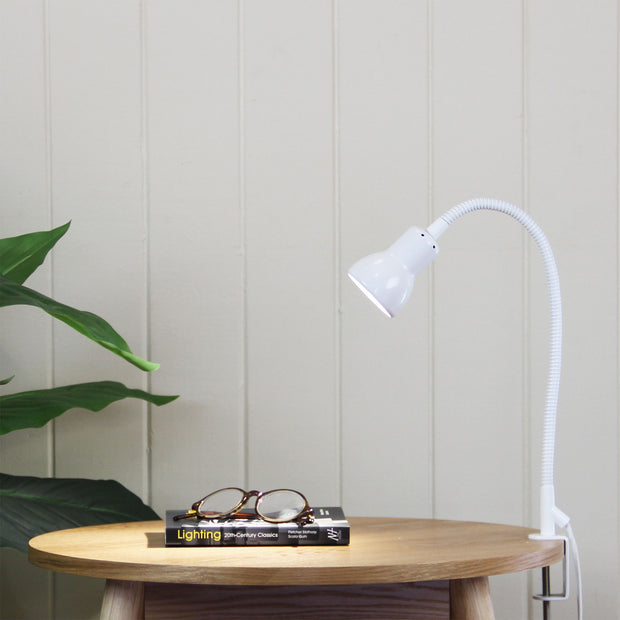 Scope White GU10 Adjustable Gooseneck Clamp Lamp