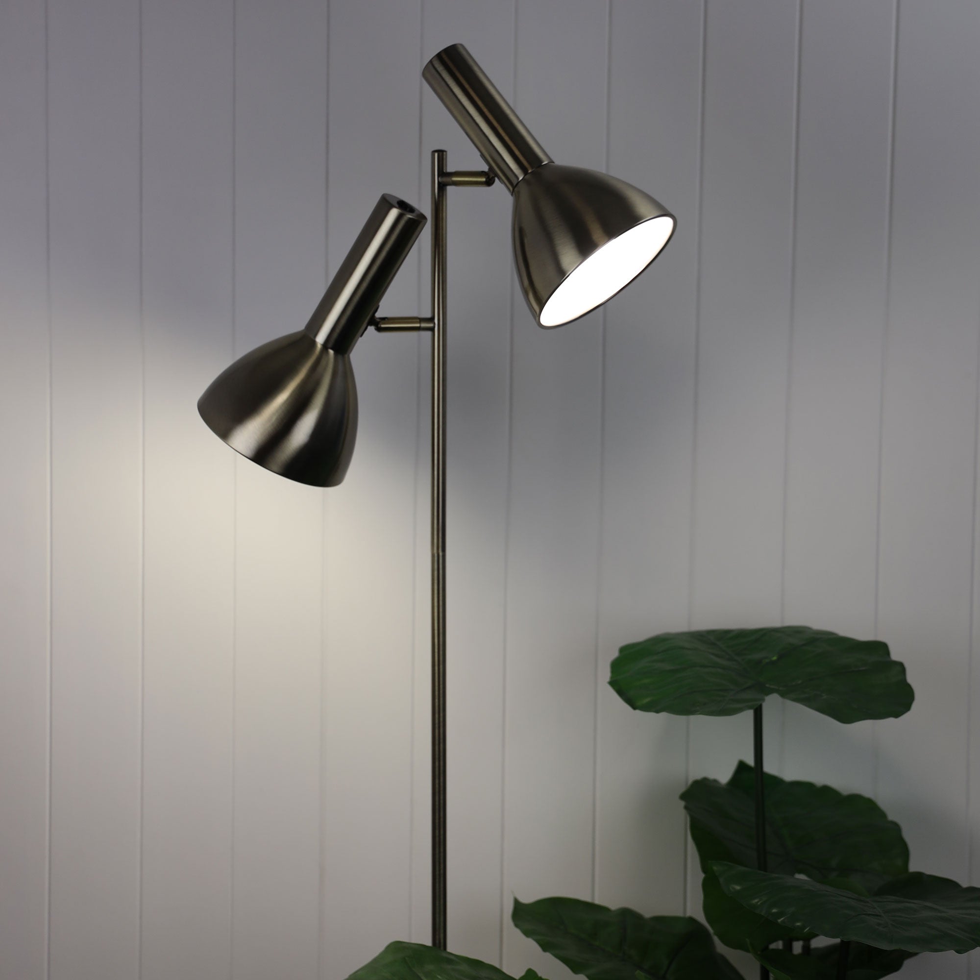 Vespa Antique Brass 2 x E27 Mid-Century Twin Floor Lamp