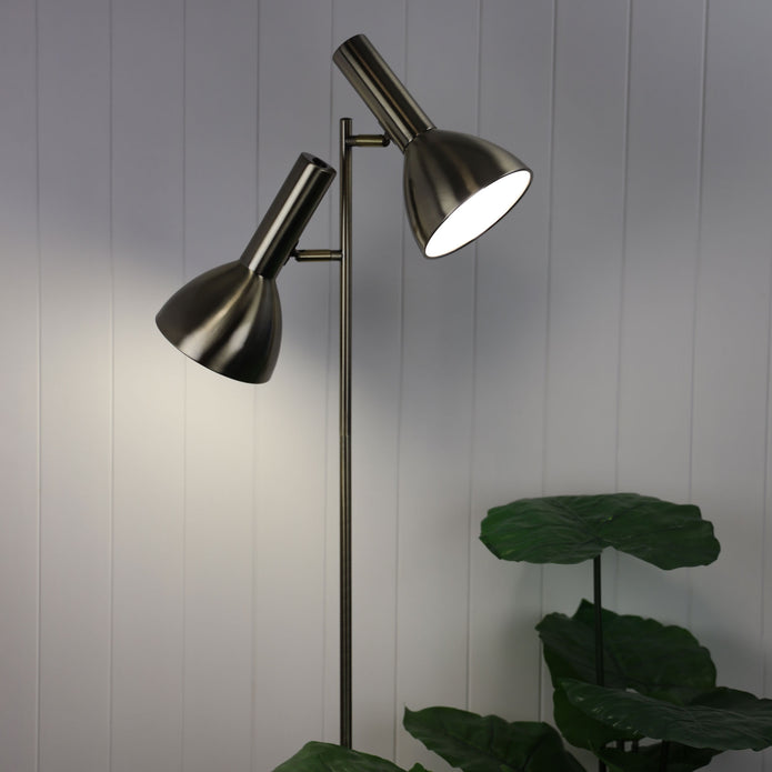 Vespa Antique Brass 2 x E27 Mid-Century Twin Floor Lamp