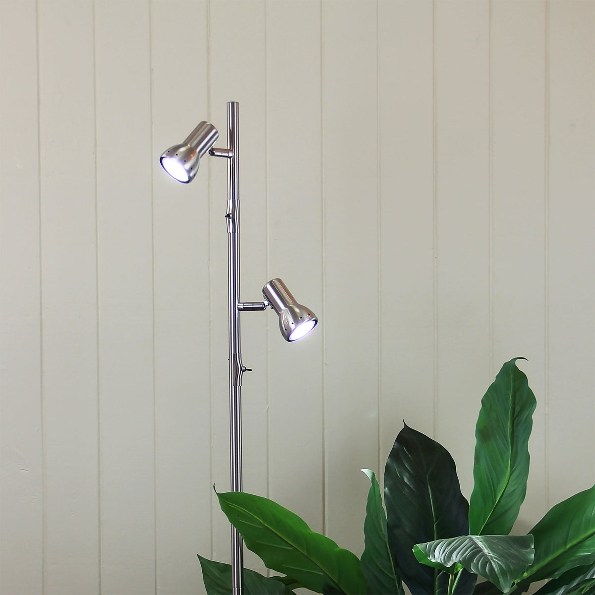 Daxam Brushed Chrome GU10 Twin Adjustable Floor Lamp