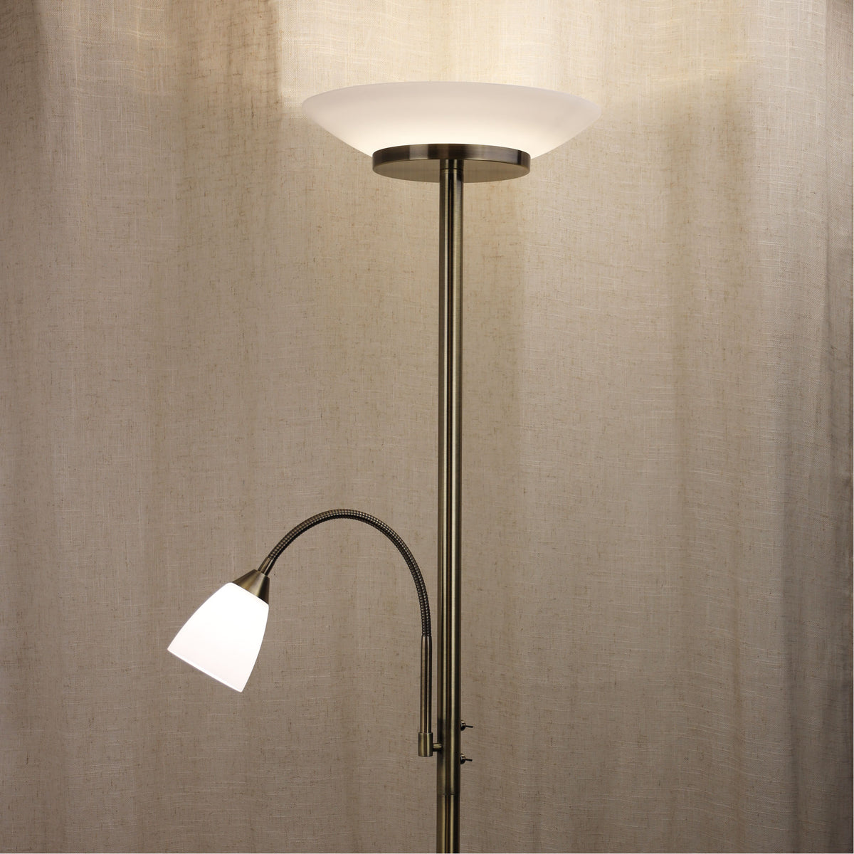 Siena Antique Brass 16W + 4W 4000K Mother & Child LED Floor Lamp