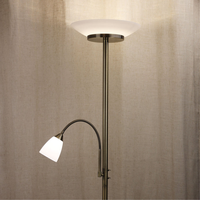 Siena Antique Brass 16W + 4W 4000K Mother & Child LED Floor Lamp