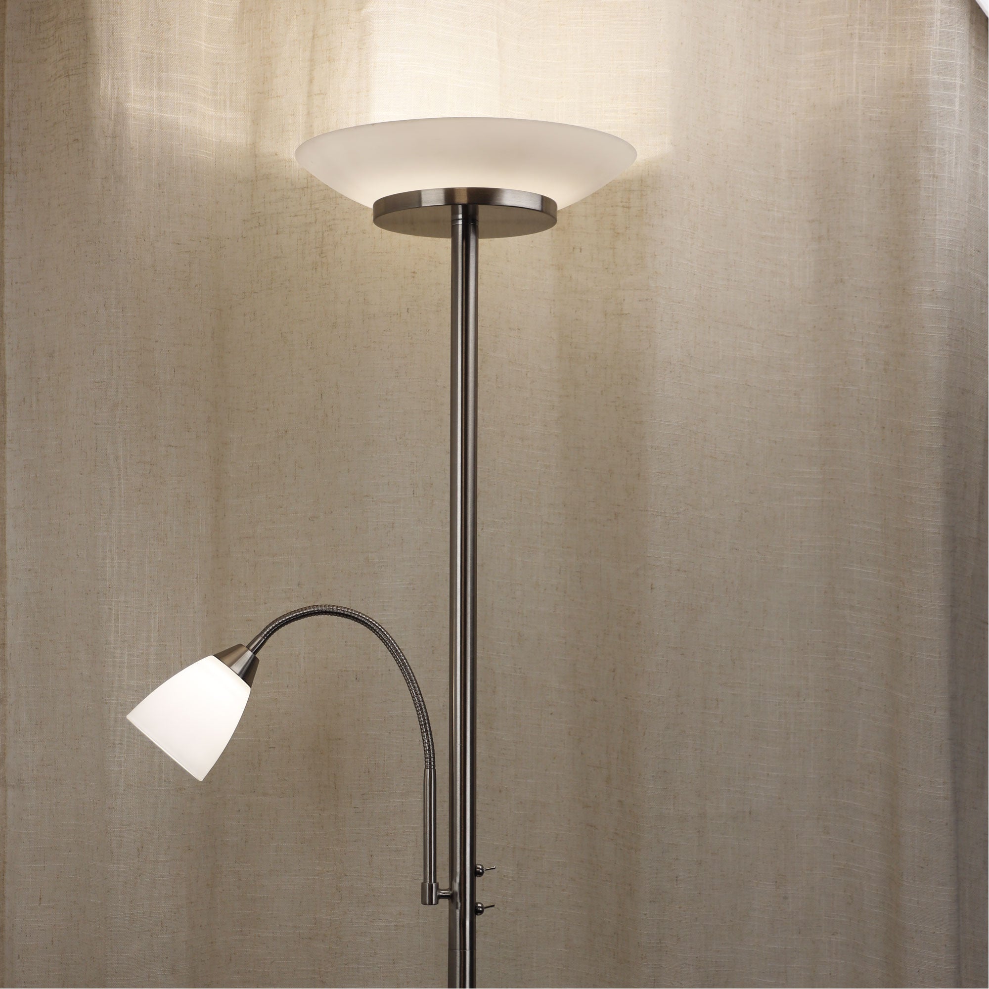 Siena Brushed Chrome 16W + 4W 4000K Mother & Child LED Floor Lamp