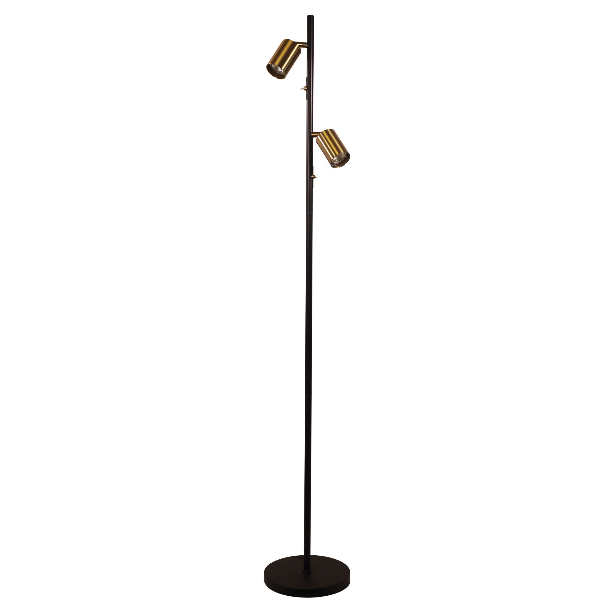 Ponte Floor Black Satin Brass Adjustable Twin Lamp