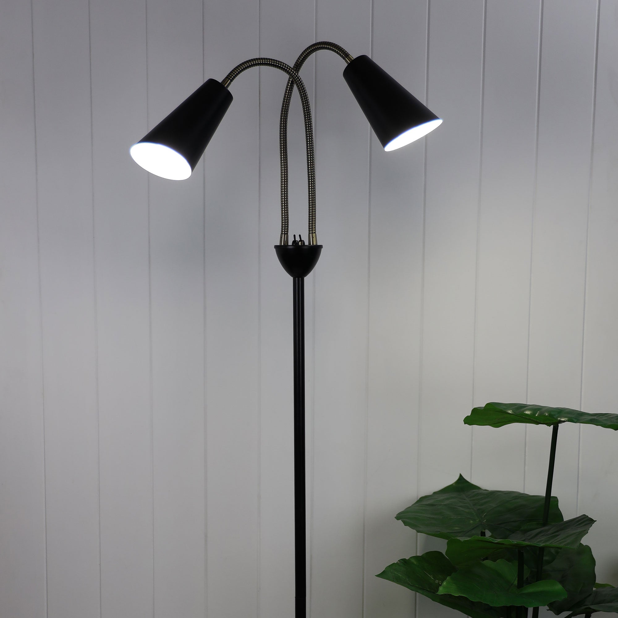 Walt Black & Antique Brass Twin Flexible Neck Lamp