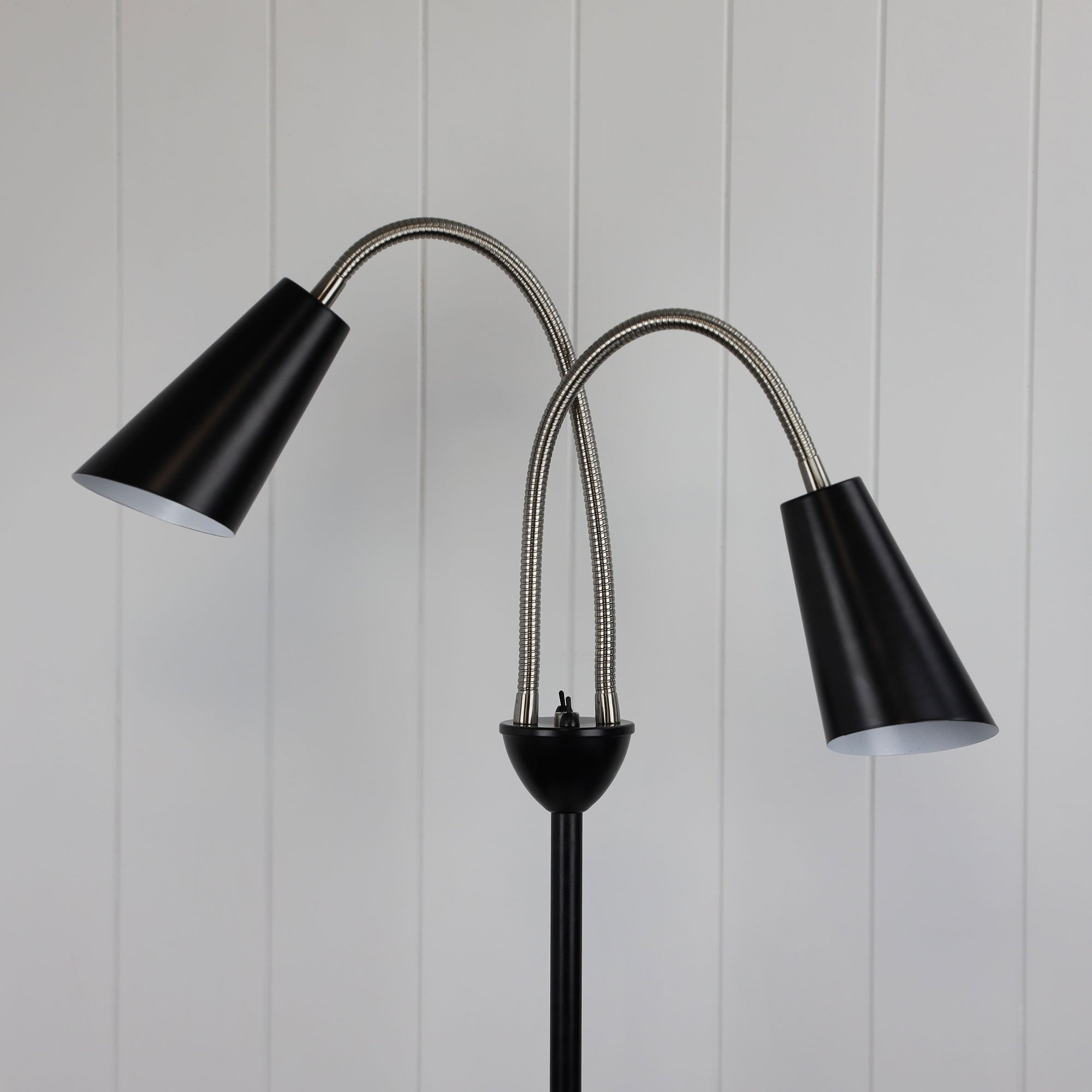 Walt Black & Brushed Chrome Twin Flexible Neck Lamp