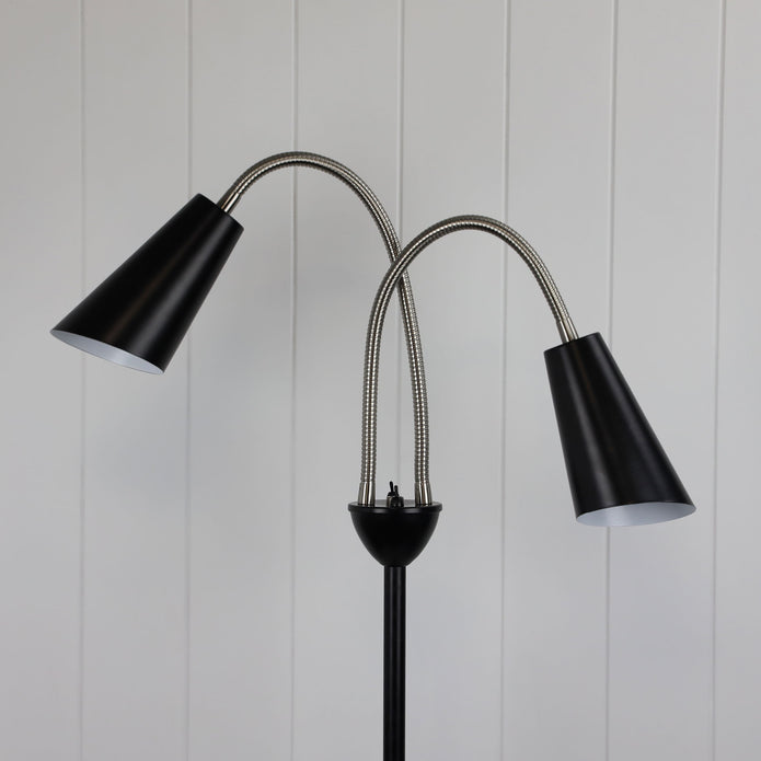Walt Black & Brushed Chrome Twin Flexible Neck Lamp