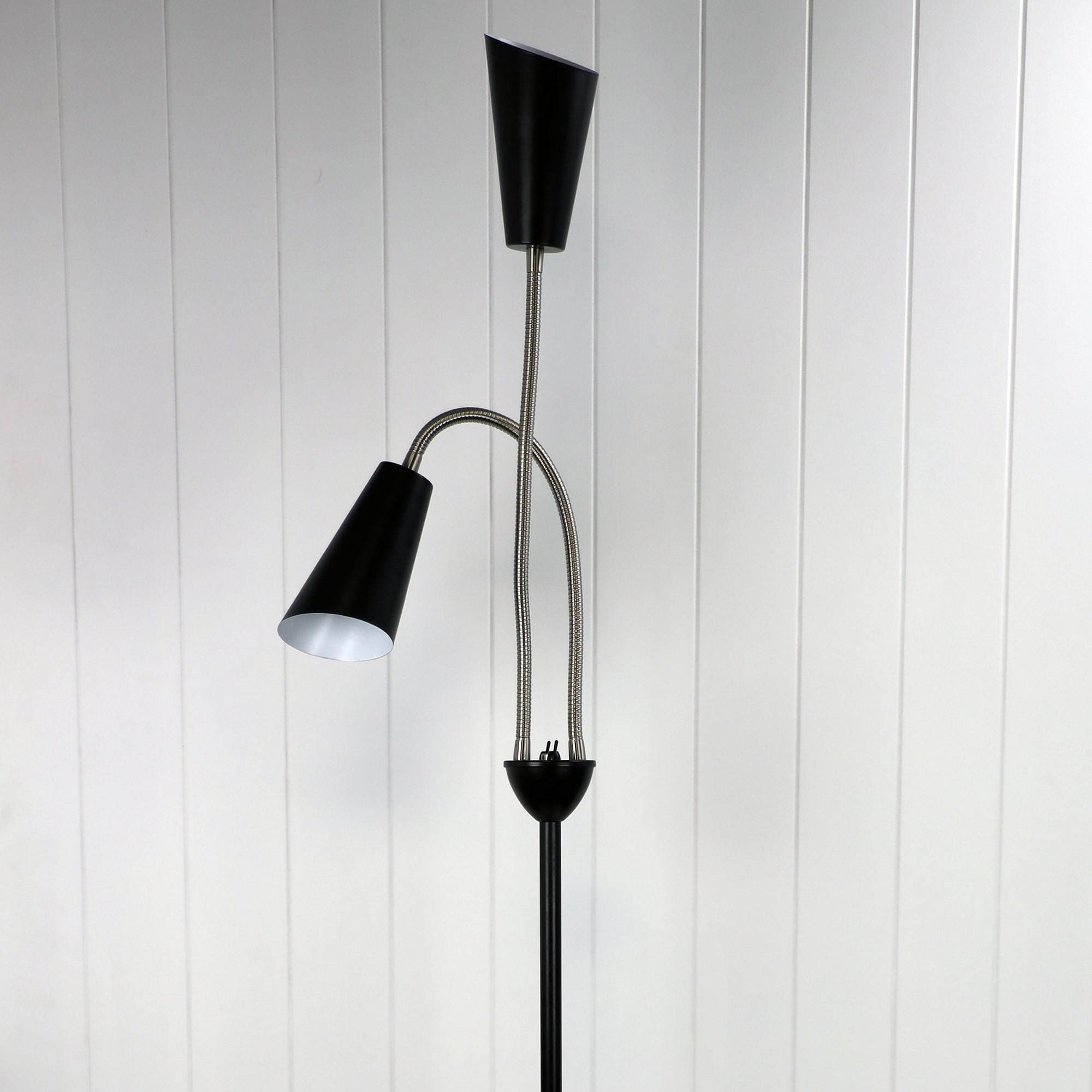 Walt Black & Brushed Chrome Twin Flexible Neck Lamp