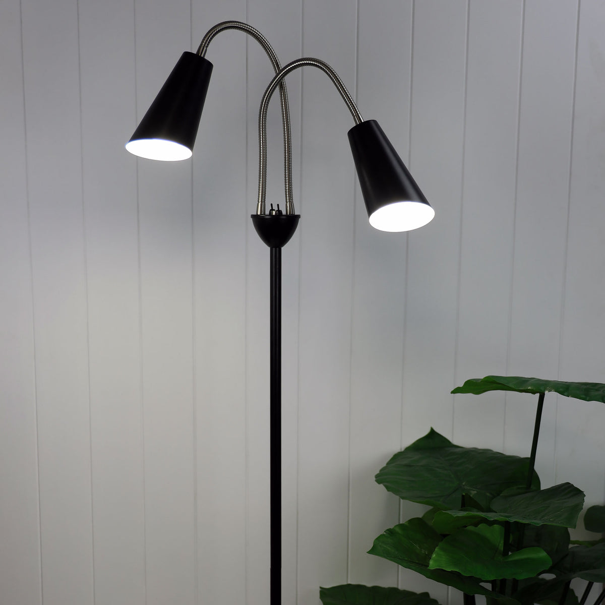 Walt Black & Brushed Chrome Twin Flexible Neck Lamp