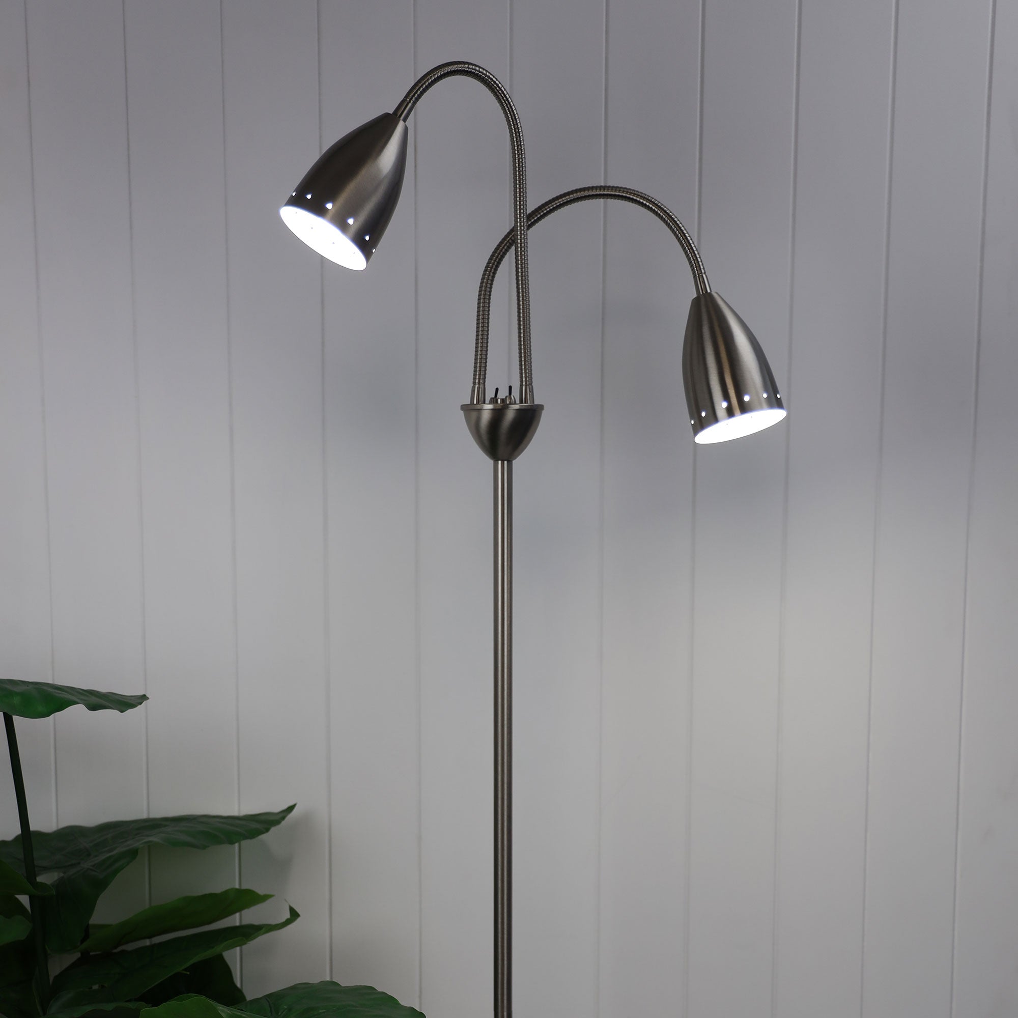 Stan Brushed Chrome Twin Flexible Neck Floor Lamp