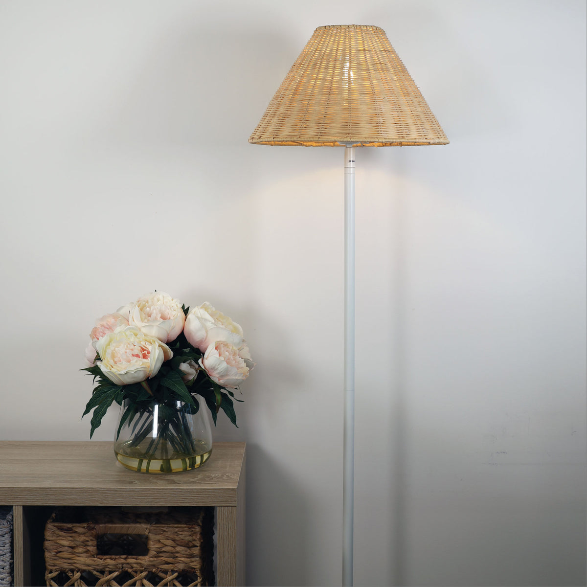 Belize White and Rattan Floor Lamp