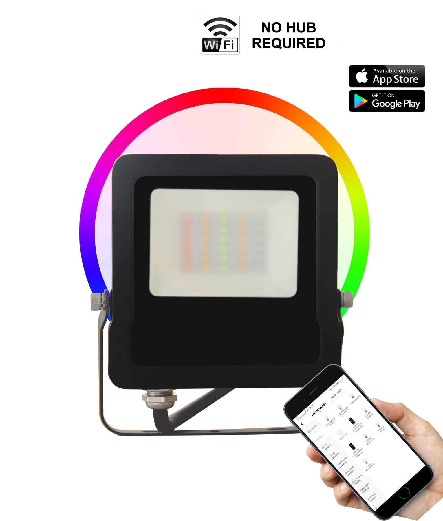 SMTFLOOD LED Smart Dimmable 5000K+RGB Flood Lights IP65