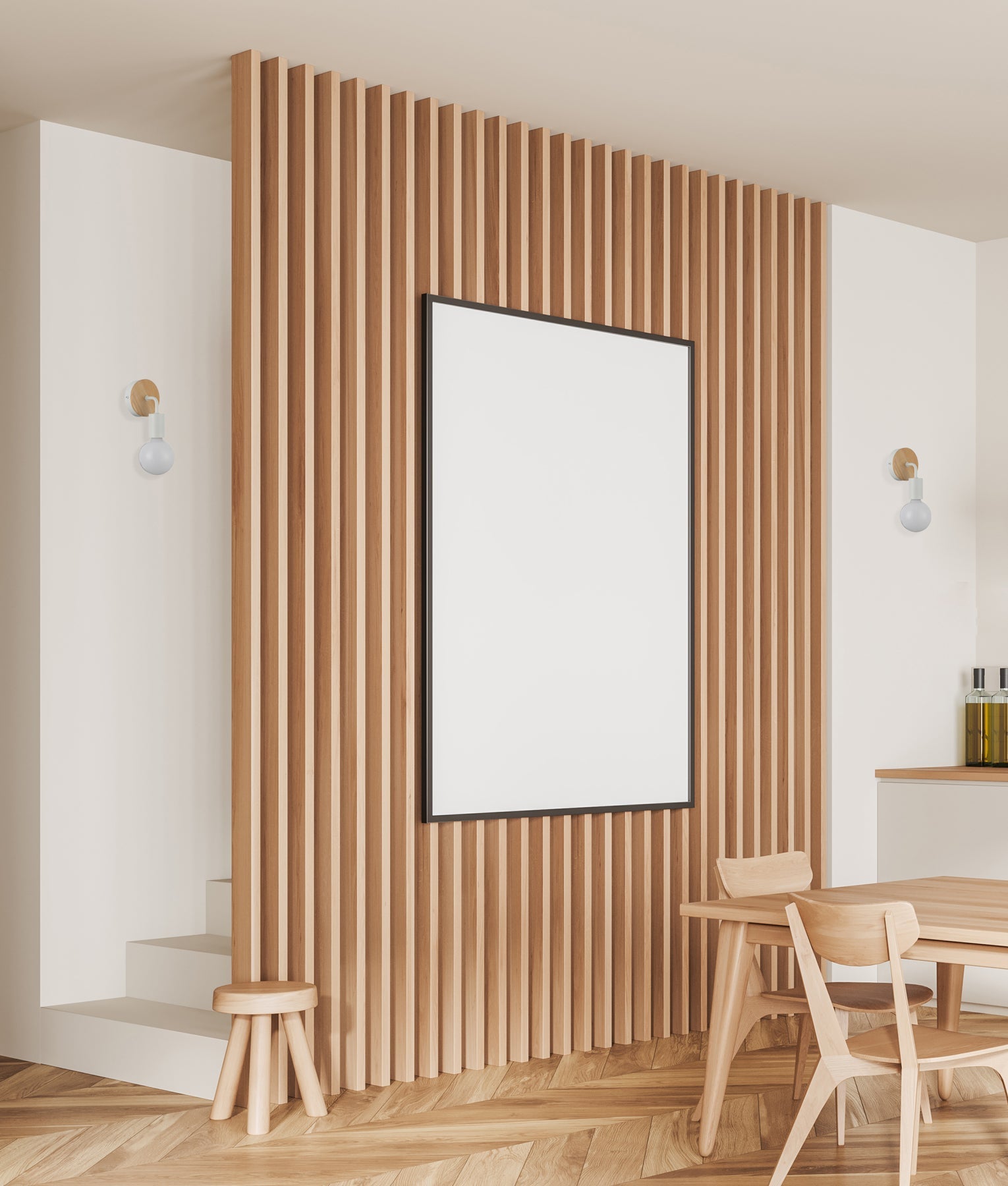 Solo: Interior Iron Bracket with Round Wood Highlight Wall Lights