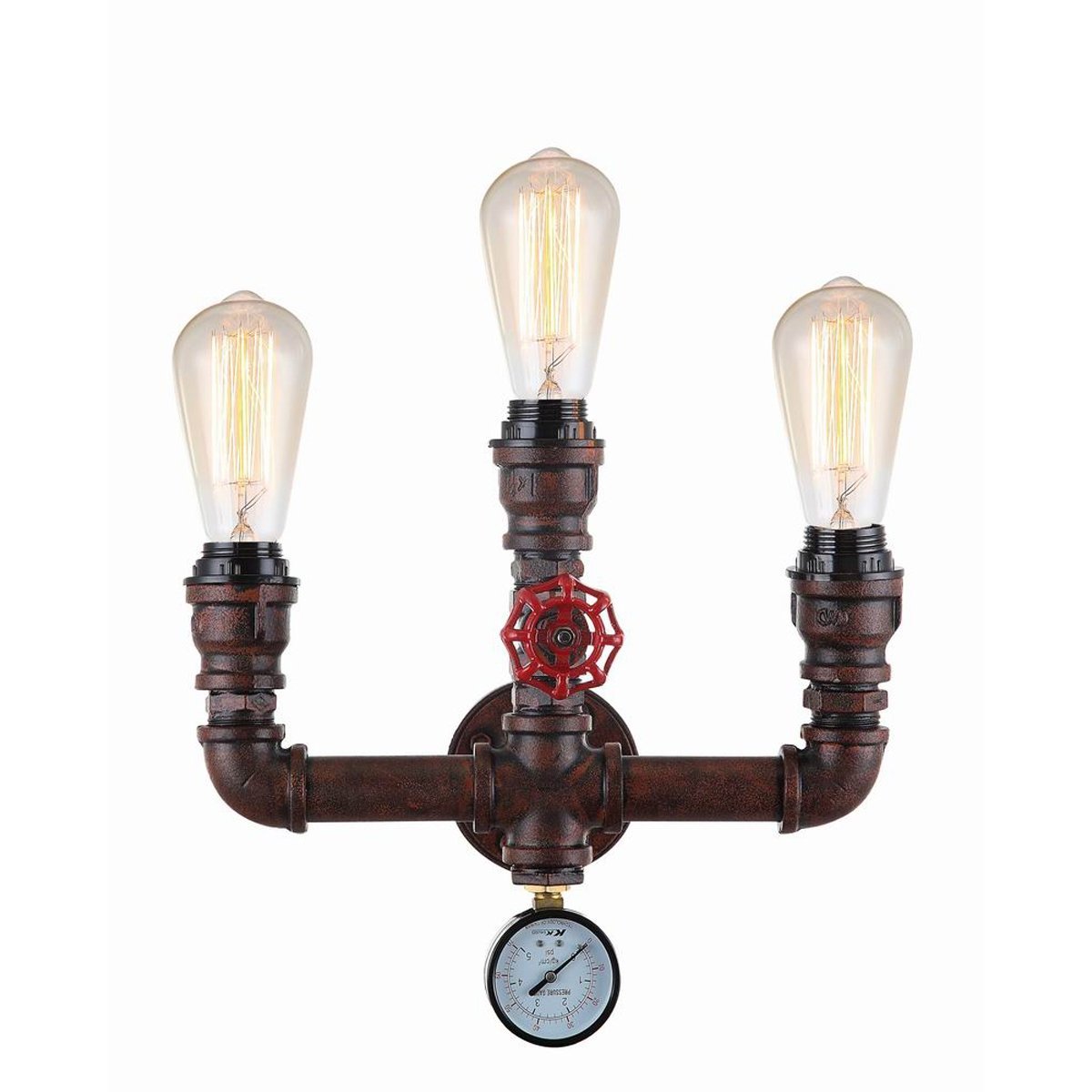 Steam 3 Light Internal Wall Light in Aged Iron including Carbon Filament Globes