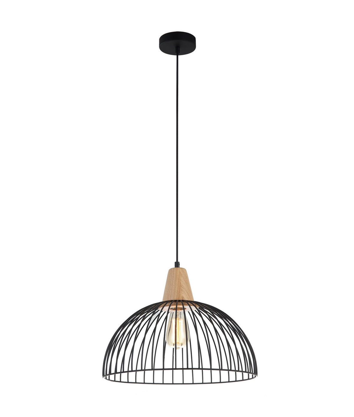 STRAND: Iron and Wood Dome Cage Pendant Lights