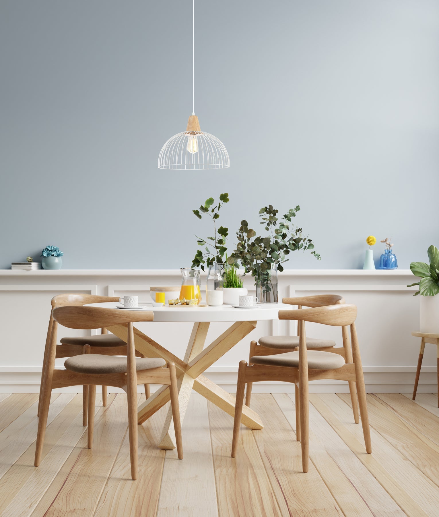 STRAND: Iron and Wood Dome Cage Pendant Lights