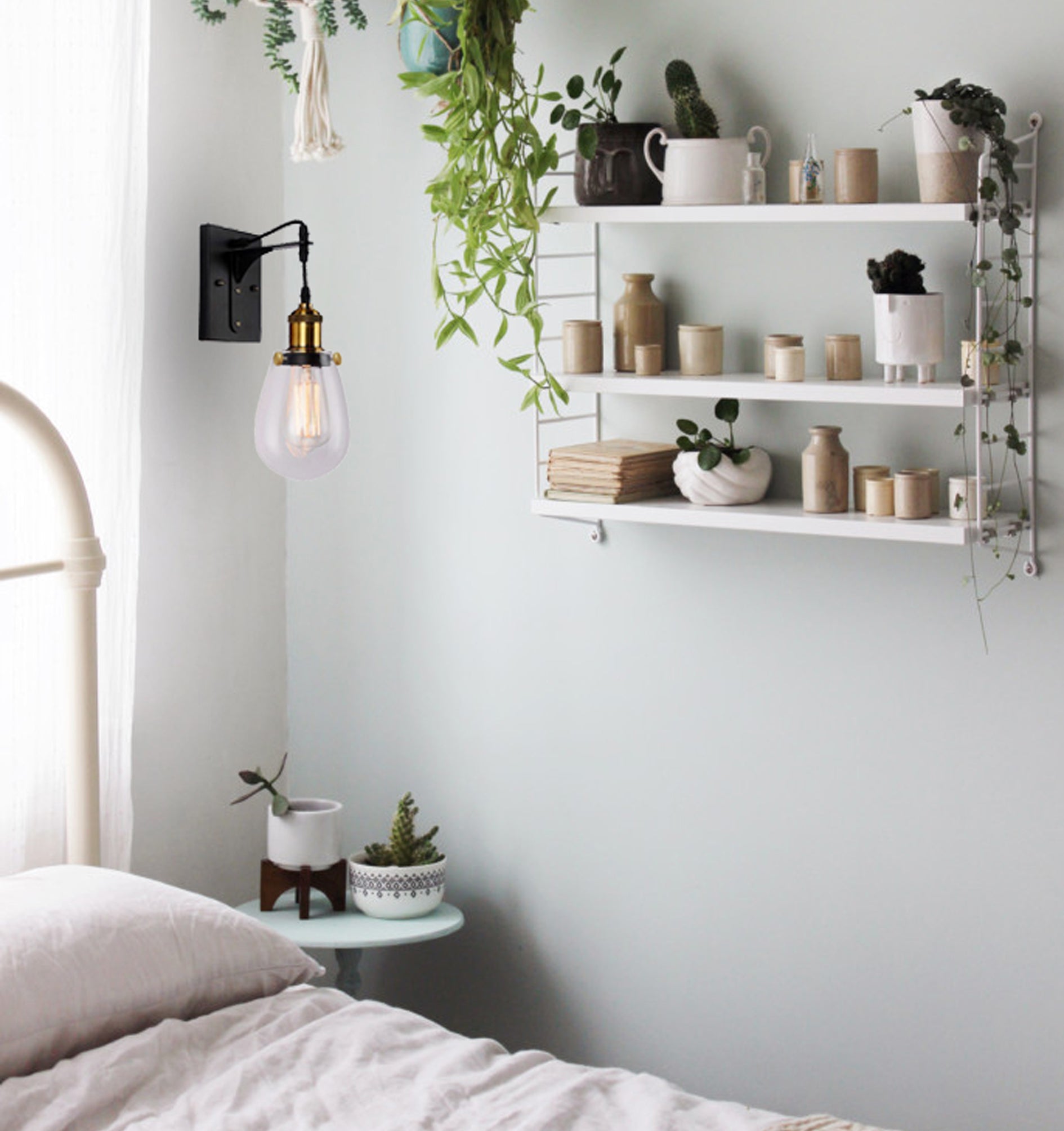 STRUNG: Interior Decorative Black / Antique Brass and Clear Pear Shape Glass Wall Light