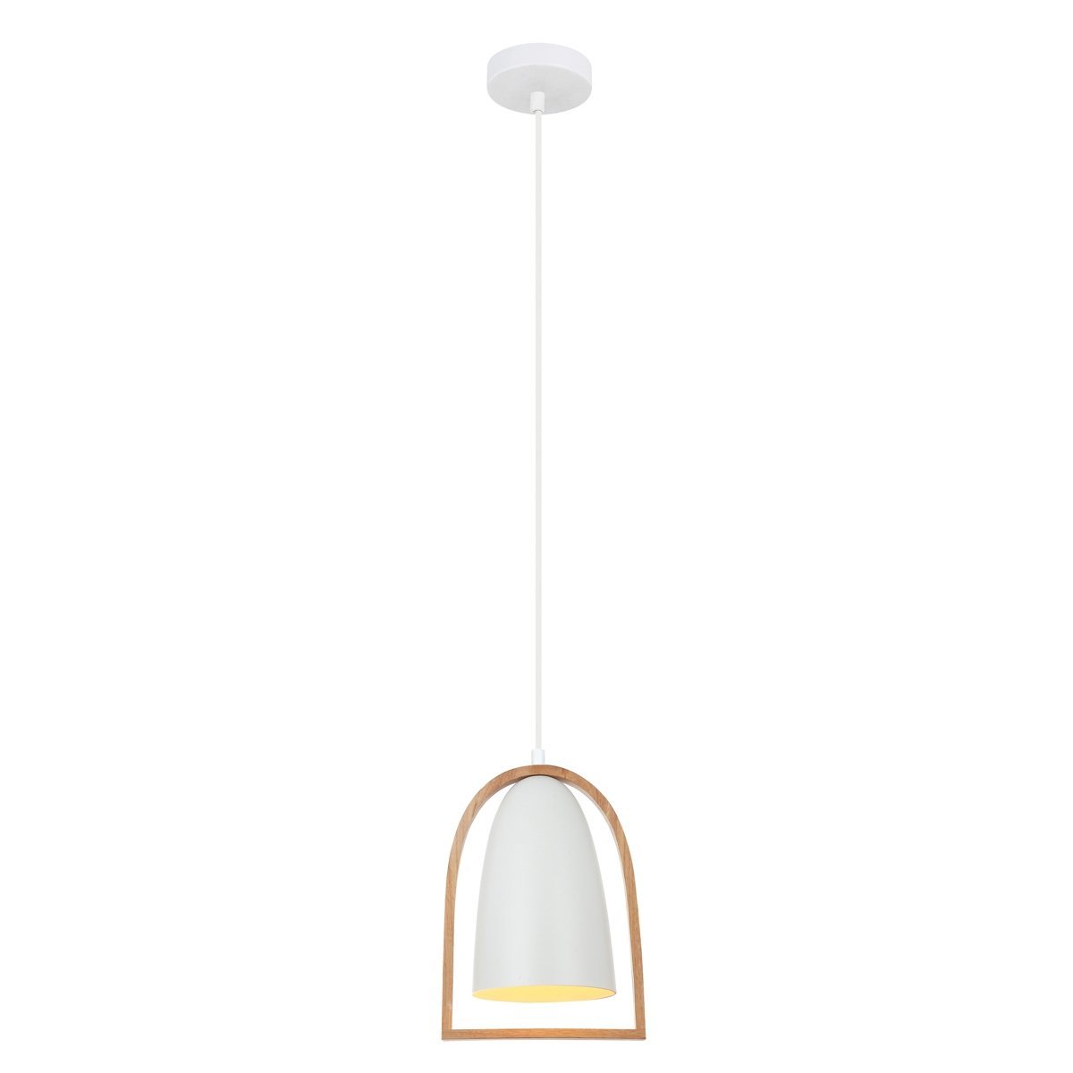 Swing 1 Light Ellipse Shaped Pendant Light in Matt White with Wood