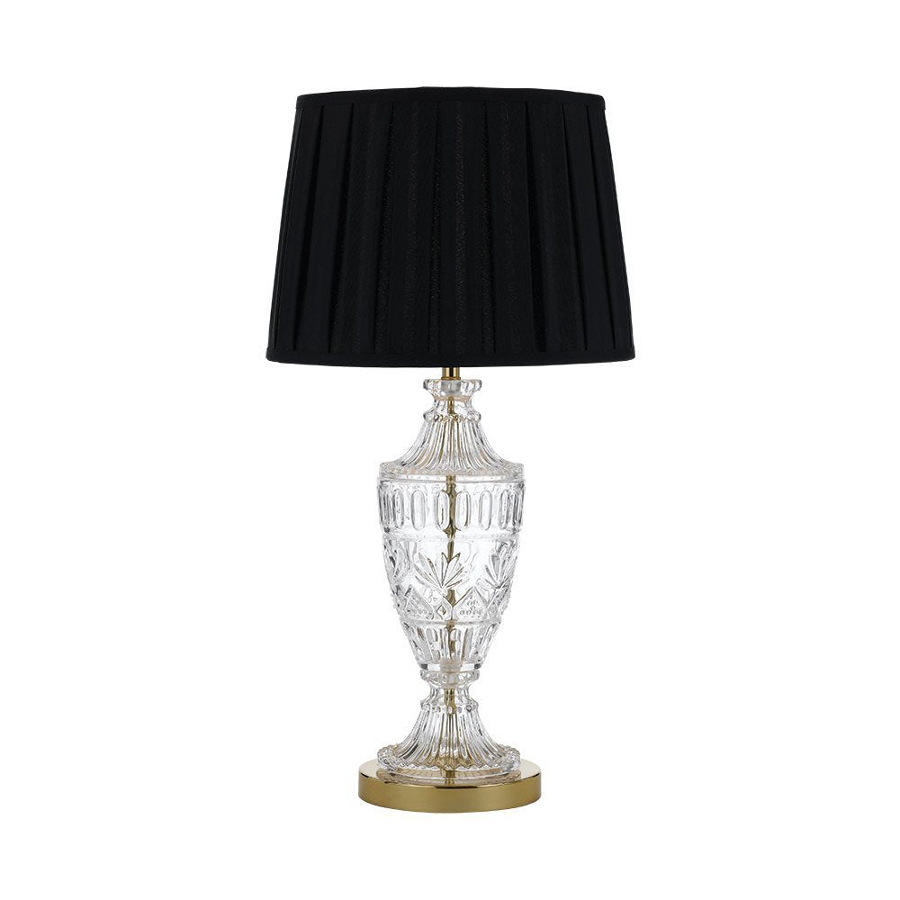 Sigrid Table Lamp in Gold and Clear Glass with Black Shade