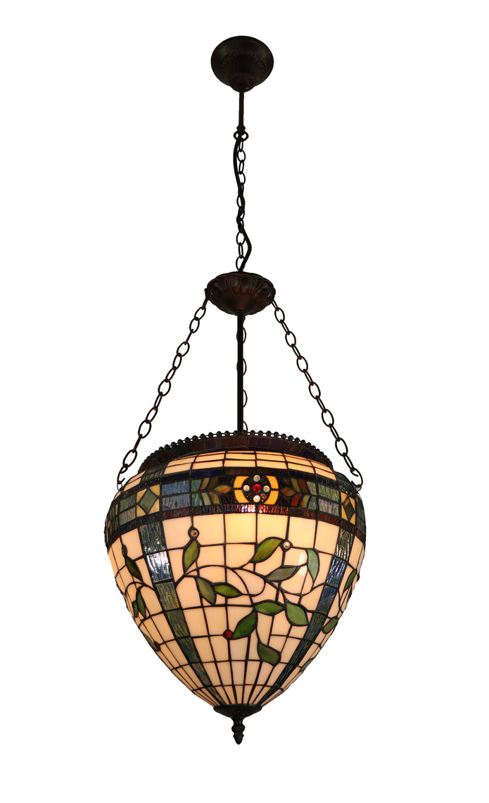 14" Floral Cone Tiffany Glass Hanging Pendant