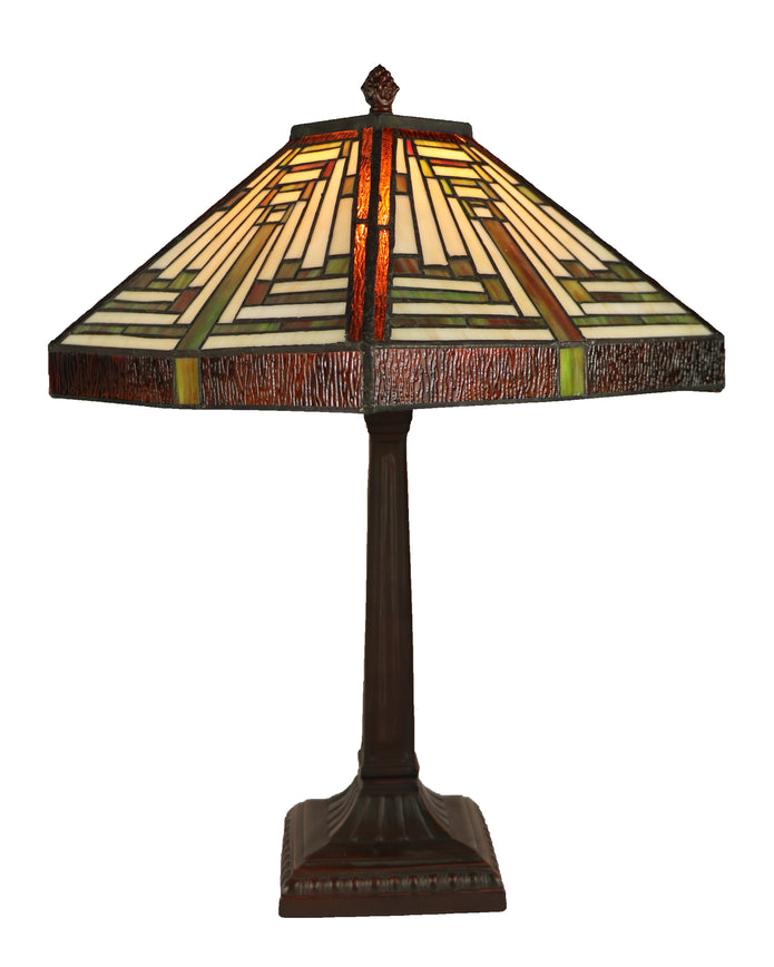12" Square Multi-Colour Geometric Tiffany Table Lamp