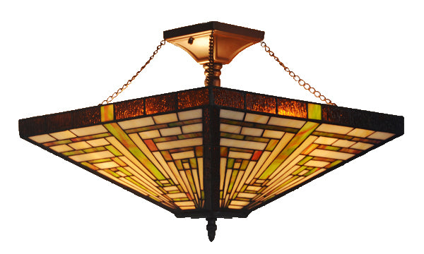 16" Square Multi-Colour Geometric Tiffany Semi-Flush Ceiling Light