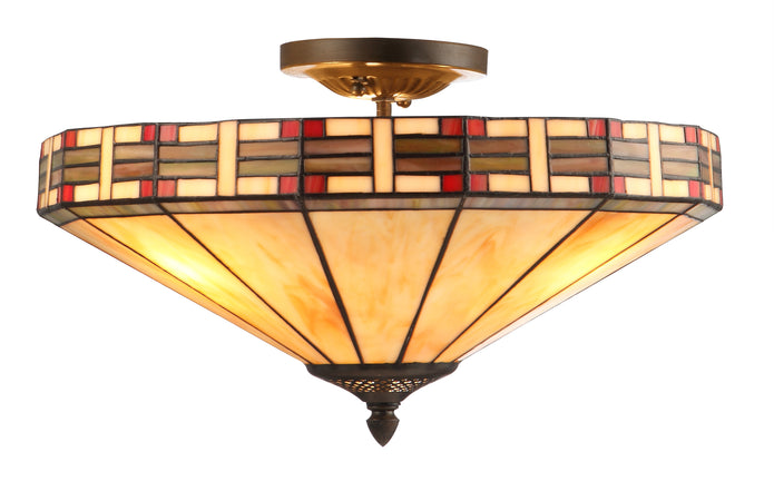 16" Cream Column 3-Light Tiffany Semi-Flush Ceiling Light