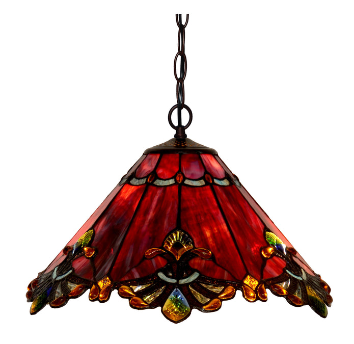 19" Red Panel Butterfly Knots Tiffany Pendant