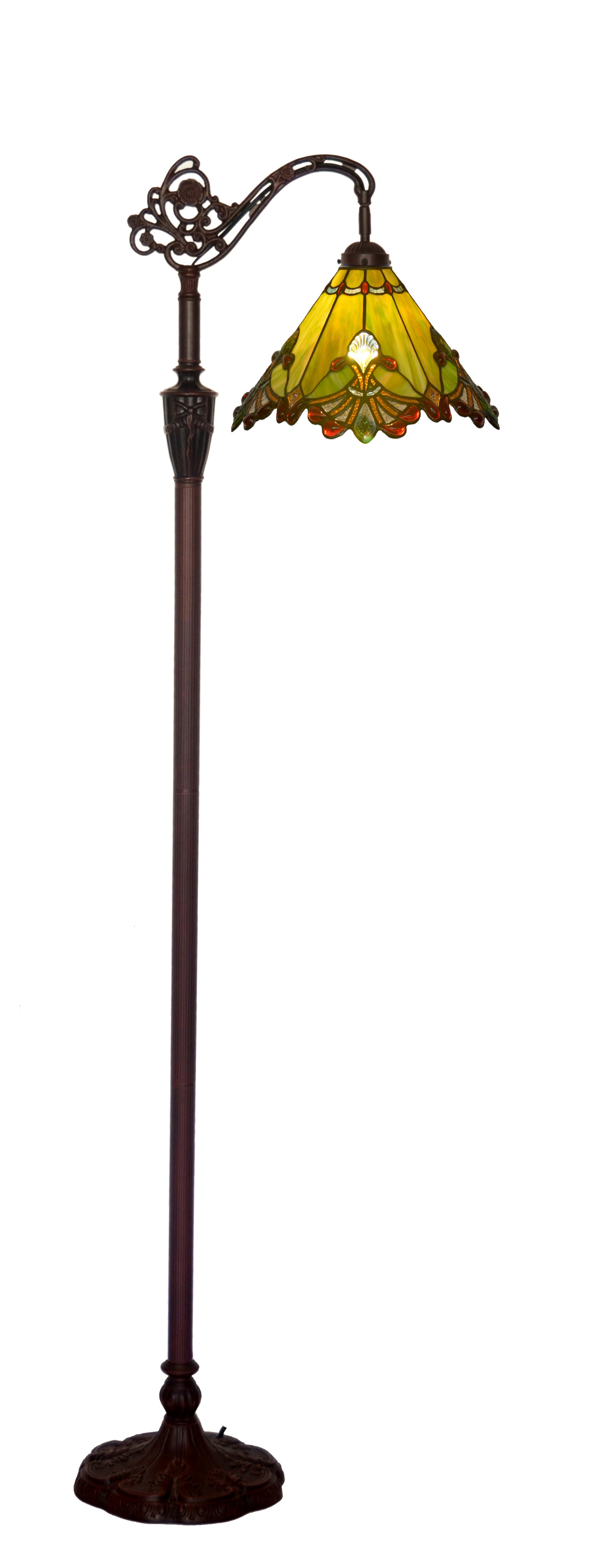 13” green panel style shade with butterfly knots down bridge f/l